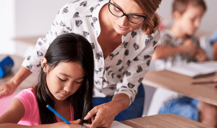 Teacher with students